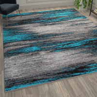 Flash Furniture ACD-RG1100-69-TQ-GG Rylan Collection 6' x 9' Turquoise Abstract Area Rug-Olefin Rug with Jute Backing for Hallway, Entryway, Bedroom, Living Room